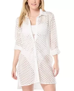 Carmen Marc Valvo Women's Standard Crochet Cover Up Shirt White $114 Size S - Picture 1 of 3