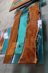 Mesas epoxi transparentes, mesa de madera natural hecha a mano, mesa de centro epoxi - Imagen 1 de 4