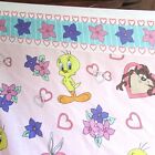 Vintage 90s Looney Tunes Pink Full Flat Sheet + Pillowcase Tweety Bugs Taz