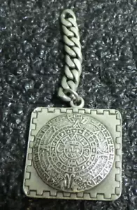 Vintage old sterling silver watch fob key chain cool silver Aztec Mayan calendar - Picture 1 of 2