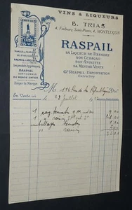 FACTURE 1922 EN-TETE VIN ET LIQUEURS B. TRIAL MONTLUCON RASPAIL LIQUEUR ANISETTE - Imagen 1 de 1