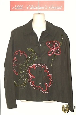 STUDIO WORKS женщина куртка черный льняной цветочный вышитый с подкладкой Sz 1 X * XLNT +++ - Изображение 1 из 4