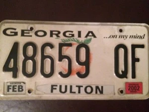 GEORGIA~PLACA DE LICENCIA~ETIQUETA - Imagen 1 de 1