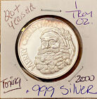 Merry Christmas Santa 1 Troy Oz. .999 Fine Silver Round Coin Light Toning