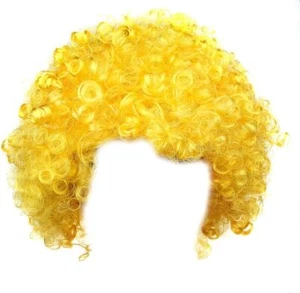 Unisex Adults Yellow Curly Afro Footie Supporters Party Wig Fancy Dress One Size - Picture 1 of 5