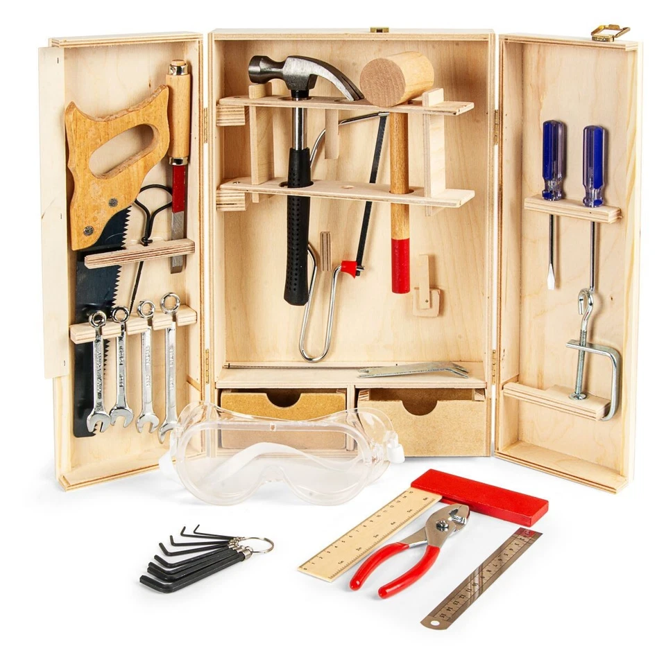 LEOMARK Deluxe Holz Werkzeug für Kinder - 30 -TLG - Werkzeugkoffer mit Metallzubehör