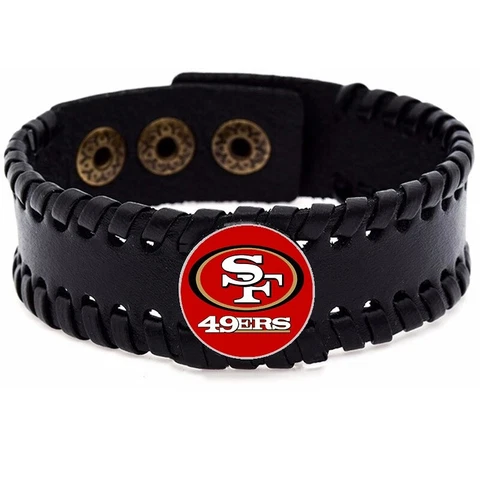 San Francisco 49ers Mens Womens Adjustable Black Leather Bracelet Jewelry D8 Cover