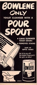 Bowlene Toilet Cleaner with Pour Spout Curbs Odors Vintage Print Ad 1953 - Picture 1 of 4