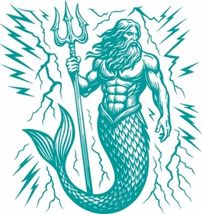 Poseidon Mermaid Aqua Man King Neptune Lighting Fantasy Vinyl Decal Sticker - Picture 1 of 2