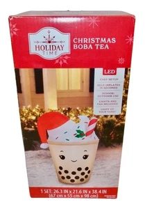 Holiday Time Christmas Boba Tea Santa Hat Candy Cane Airblown Inflatable 2.19' - Picture 1 of 7