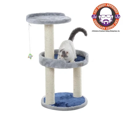 Three-Level Real Wood Compact Scratcher, Gray W Plush Perch - Image 1 of 4