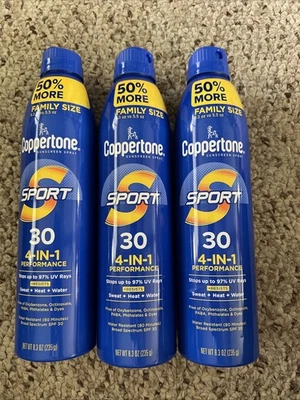 3 Coppertone SPF 30 Sport 4 en 1 spray de rendimiento 8,3 oz tamaño familiar caducidad 01/2028 Foto 1 de 4