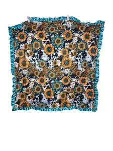 Soft velour baby blanket blue satin trim Sunflower Animal Print Girly Cowgirl 32 - Picture 1 of 7