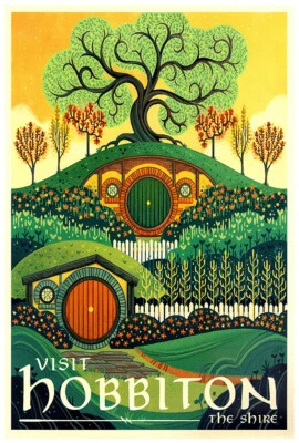 Visit Hobbiton - The Shire - LOTR Poster- The Hobbit - Travel Print - Image 1 of 4