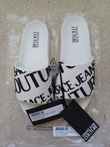 Authantic Versace Couture  white,black logo mens flip-flops size 43 usa 10