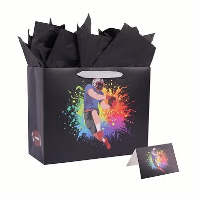 Bolsa de Regalo Deportiva 13" Negra para Niño Hombre Divertida Cumpleaños Grande Bolsa de Papel Rugby Foto 1 de 4