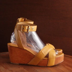 Scarpe con plateau Tory Burch zeppe WMS TAGLIA 8M pelle marrone Almita legno cinturino alla caviglia - Foto 1 di 15