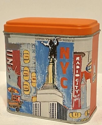 Caja de lata de metal fósil, Nueva York, vacía SIN CONTENIDO, artes de almacenamiento Foto 1 de 4