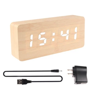 Voice Control Wooden Clock Modern Wood Digital LED Desk Alarm Clock For home - Picture 1 of 7