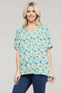 Women Casual Floral Top Blouse Shirt Short Sleeve V Neck Loose Fit Plus Regular - Picture 1 of 7