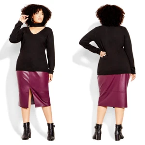 NWT CITY CHIC Yolanda Black Cut-Out Mock Neck Sweater 20 - Picture 1 of 10