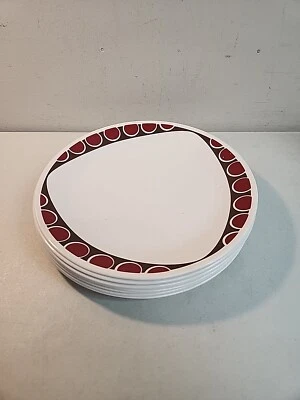 "Juego de 8 platos de cena Corelle Kitu patrón rojo marrón geométrico 10 1/4""" Foto 1 de 4