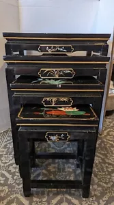 Mesas de anidación vintage de 4 piezas estilo asiático flores diseños intrincados LEER - Imagen 1 de 22
