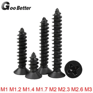 M1 M1.2 M1.4 M1.7 M2 M2.3 M2.6 M3 Black Phillips Countersunk Self Tapping Screws - Picture 1 of 7