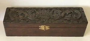 Antique Austrian Court Boxes Label Intricate Hand Carved Wood Large Glove Box - Picture 1 of 17