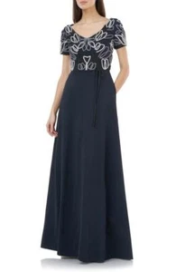 JS COLLECTIONS 10 Navy Chain Mail Soutache Embroidered Gown NWT $358 - Picture 1 of 4