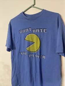 PAC-MAN Don't Hate The Player Distressed Print T-Shirt Adult XL Blue