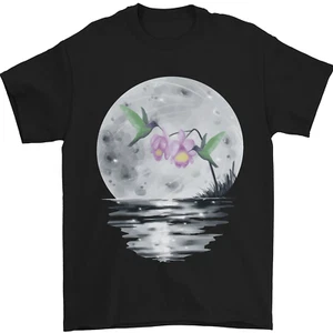 Hummingbirds With Moon & Flower Mens T-Shirt 100% Cotton - Picture 1 of 2