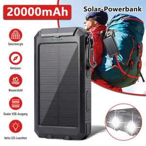 20000mAh Solar Power Bank Charger Ladegerät Externer Batterie LED 2USB Akku DE - Bild 1 von 18