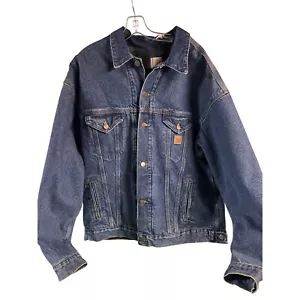 Vntg 90's Y2k Sandstone Detroit Blue Denim Carhartt Jacket Leatherette Patch XL - Picture 1 of 22