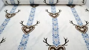 Dekostoff Hirsch Herz mit Edelweiß und blauer Borte Landhausstoff Hirschstoff - Bild 1 von 4