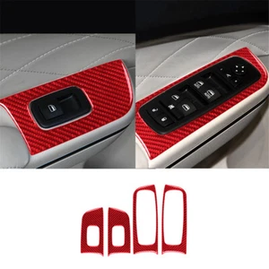 Window Lift Button Frame Panel Trim Carbon Fiber For Chrysler 300 2015-2017 RED - Picture 1 of 12