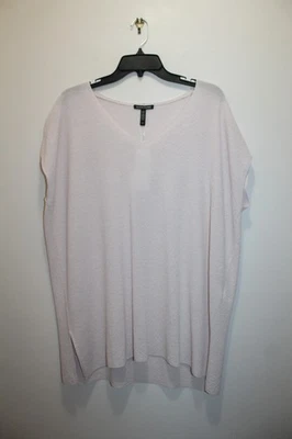 EILEEN FISHER V-NECK BOX TOP 100% EXTRA FINE MERINO WOOL CRYSTAL PINK SIZE L - Image 1 of 4