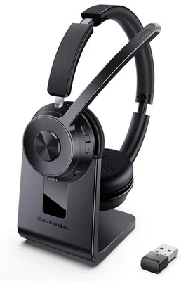 Soothielec Wireless Bluetooth Headset Noise Canceling Mic, Mic Mute, USB Dongle - Image 1 of 4