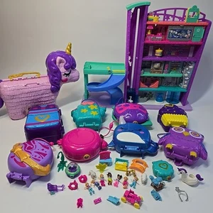 Polly Pocket Mega Bundle X10 Mall Owl Narwhal Beach Cactus Pinata Micro Playset - Picture 1 of 16