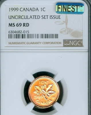 1999 CANADA CENT NGC MS69 RD PQ MAC FINEST GRADED MAC SPOTLESS  . - Image 1 of 4