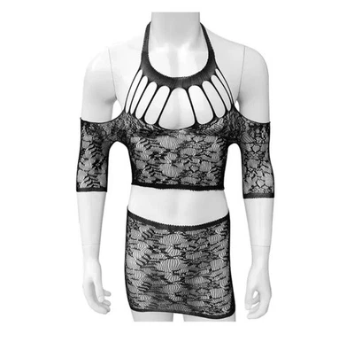 Herren Dessous catsuit erotik netz Mini Rock Top Negligee Unterwäsche Männer  - Bild 1 von 4