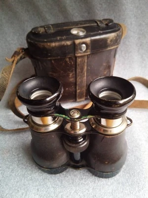 Galileo style large diameter binoculars Antique vintage w/leather case classic - Image 1 of 4