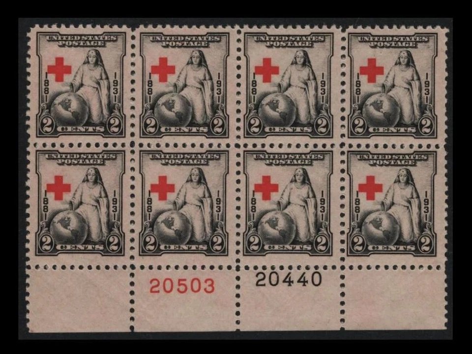 702 Red Cross MARGIN BLOCK OF EIGHT Two Plate Numbers MNH SEE PHOTOS Lot Q-631 - Image 1 of 1