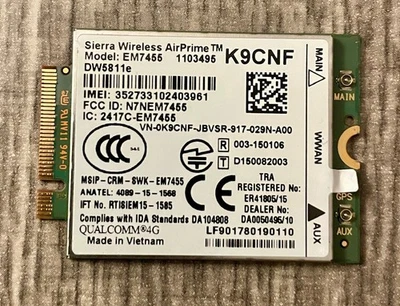 Módulo de tarjeta WWAN Dell K9CNF DW5811E Sierra Wireless Airprime EM7455 LTE 4G Foto 1 de 2