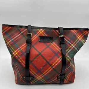 Dooney & Bourke Red Multicolor Tartan Plaid Coated Leather Shoulder Bag READ - Picture 1 of 18