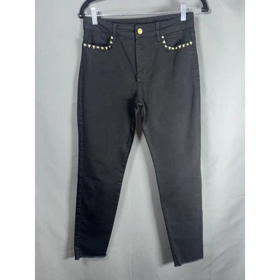 Jeans Escada Sport Feminino 36 EUA 6 Preto Cintura Alta Magro Botão Dourado - Imagem 1 de 4