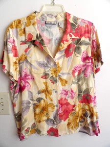CARIBBEAN JOE Women's Multicolor Button Front Shirt Silk/Rayon Blend L - Picture 1 of 3