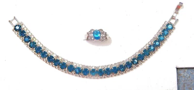 blue topaz sterling silver ring and bracelet jewelry set, ring size 7.5 - Image 1 of 4