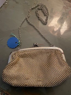 Y2K Jessica McClintock Серебряная сетка вечерняя сумка гламур цепочка ремень сумочки застежки винтажный - Изображение 1 из 4