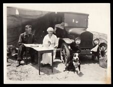 Gargantuan Pit Bull Dog w Camping Couple & Ford Model T Car ~1910s Vintage Photo